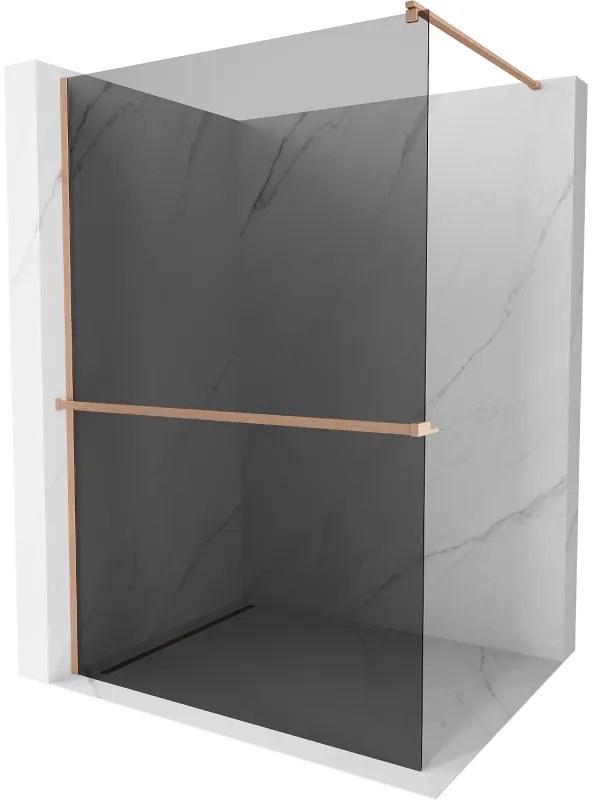 Mexen Kioto+ ścianka prysznicowa z półką Walk-in 90 x 200 cm, grafit, miedź szczotkowana - 800-090-121-65-40