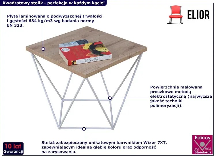 Druciany stolik kawowy w stylu skandynawskim dąb artisan + biały - Mokita 5X