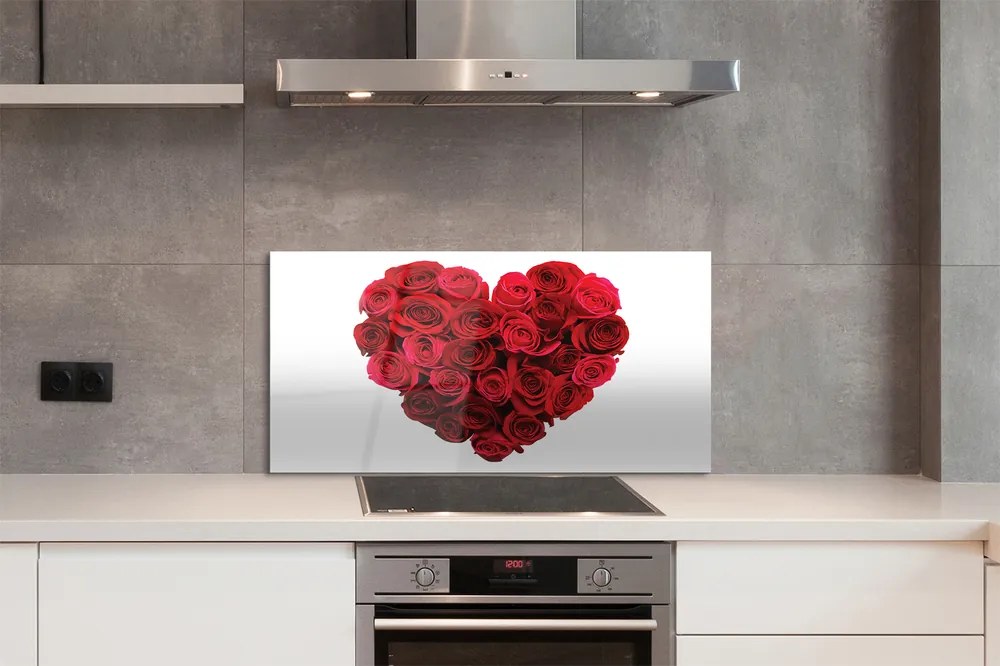 Szklany Panel Serce z Czerwonych Róż