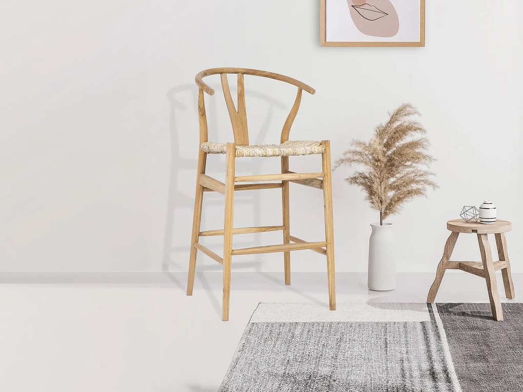 Zestaw 2 stołków barowych z drewna tekowego i słomy - Naturalny - POGIANA