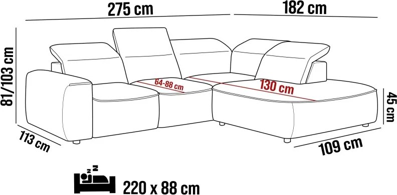 Narożnik COLOMBO L Prawostronny z elektryczną funkcją spania pojemnikiem ELEMENT 18 Różowy WERSAL