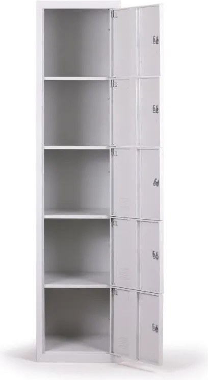 Szafka skrytkowa S2, 5 schowków, 1820 x 380 x 500 mm, demontaż, zamek cylindryczny, drzwi szare