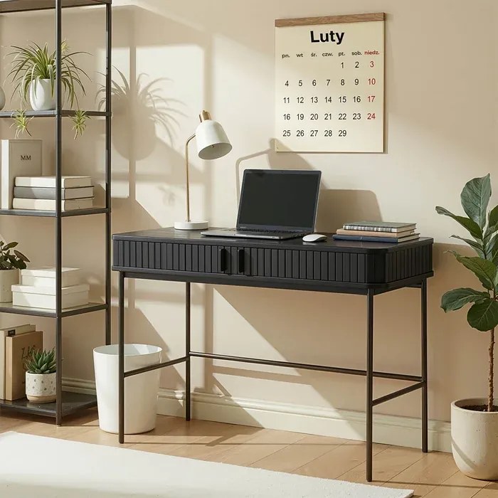 Biurko Rozsuwane TRISH 120 cm Czarne Ryflowane Nowoczesne Loft