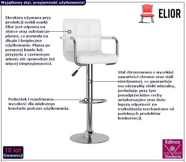 Białe krzesła barowe z regulowaną wysokością - Saskia 6X