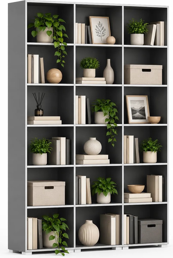 Biblioteka SILVER LINE, 3 kolumny, 2230 x 1800 x 400 mm, grafit