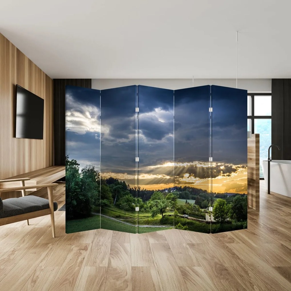 Parawan - Krajobraz z promieniami (210x170 cm)