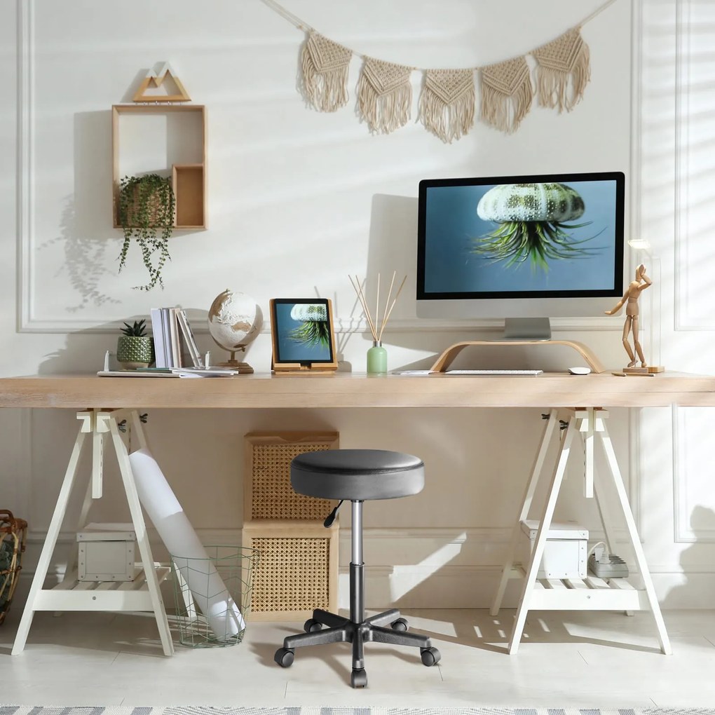 Taboretka na kółkach BONY, Ø35cm, czarna Casaria