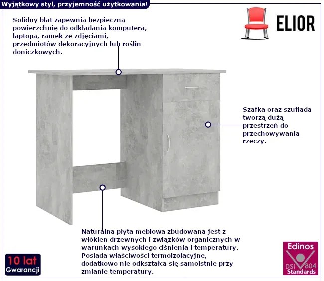 Szare biurko z szafką beton H7-Z12