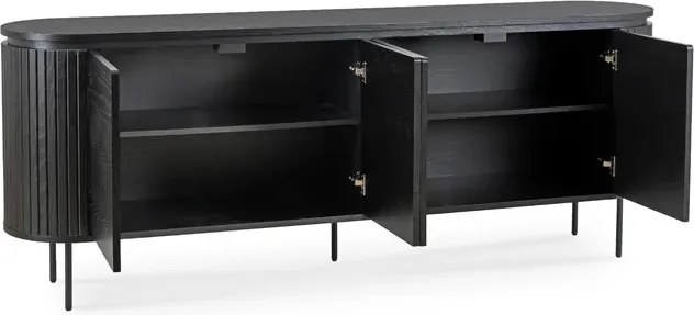 Komoda do Salonu BECK 200 cm Czarna Czterodrzwiowa Ryflowana Nowoczesna