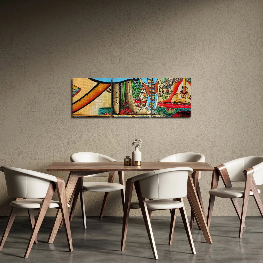 Obraz motywami egipskimi (z zegarem) (90x30 cm)
