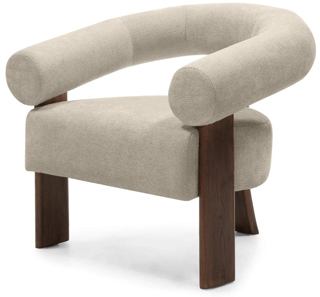 Beżowy designerski fotel KOKEI ALIA, dekor orzech