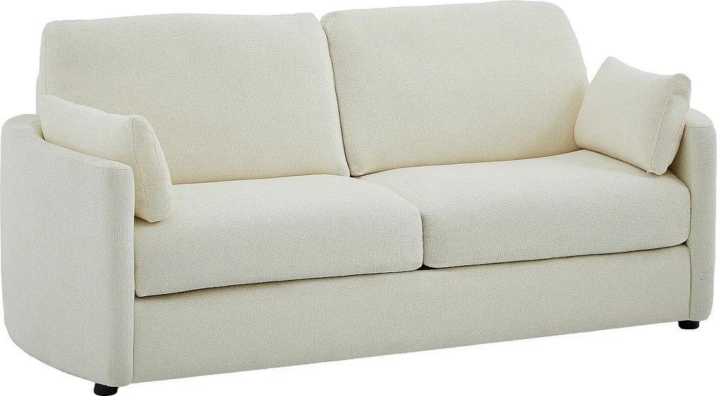 Kanapa 3-osobowa rozkładana typu express - Miejsce do spania 140 cm - Materac 12 cm z pamięcią kształtu z teksturowanej tkaniny w kolorze beżowym BAGOMI