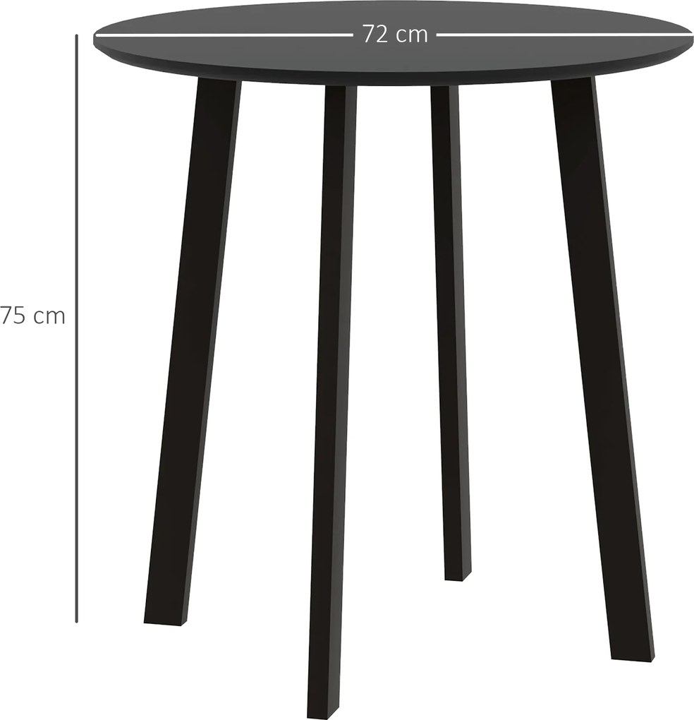 HOMCOM Stół obiadowy dla 2 osób, biała blat, metalowe nogi z nakładkami, Ø72 x 75H cm, Czarny