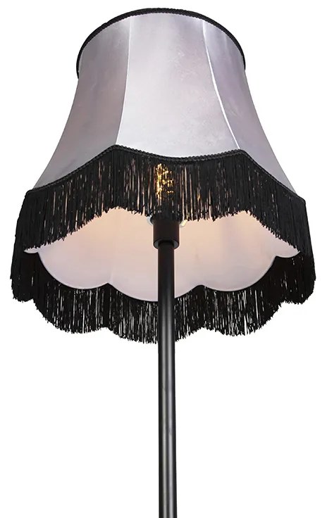Klasyczna lampa stojąca czarna z abażurem Granny B szary - Simplo Nowoczesny Oswietlenie wewnetrzne