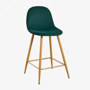 Wysoki Taboret Glamm Welurowy Drewno Naturalne & Verde Jungla & ↑65 Cm - Sklum