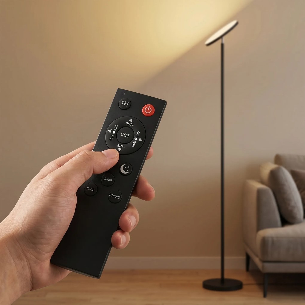 HOMCOM Lampa stojąca RGB Uplighter, ściemnialna z pilotem i sterowaniem dotykowym, obracana głowica 350°, czarna | Aosom PL