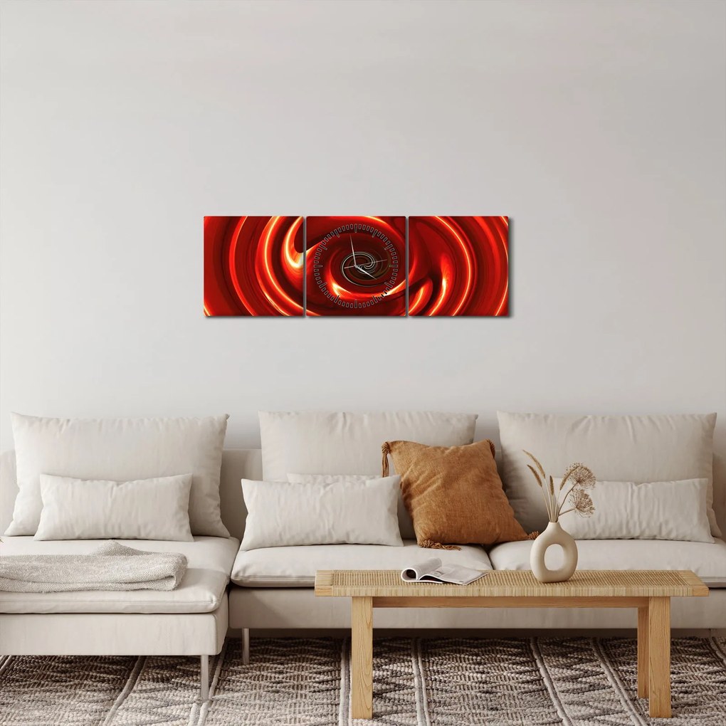 Abstrakcyjny obraz - czerwona spirala (z zegarem) (90x30 cm)