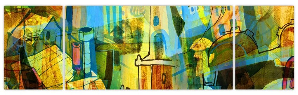 Obraz - Architektura, abstrakcja kubistyczna (170x50 cm)
