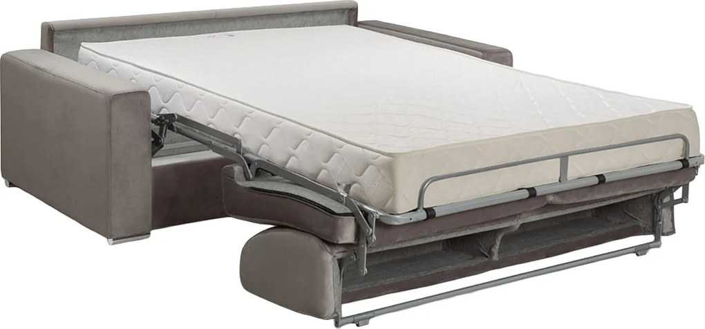 Kanapa 4-osobowa z ekspresowym mechanizmem rozkładania z weluru CALITO - Beżowy - Wymiary miejsca do spania: 160 cm - Materac 16 cm z pamięcią kształtu