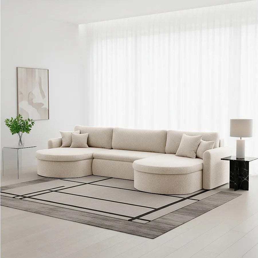Uniwersalny narożnik Verona U z funkcją spania, do salonu, kremowy