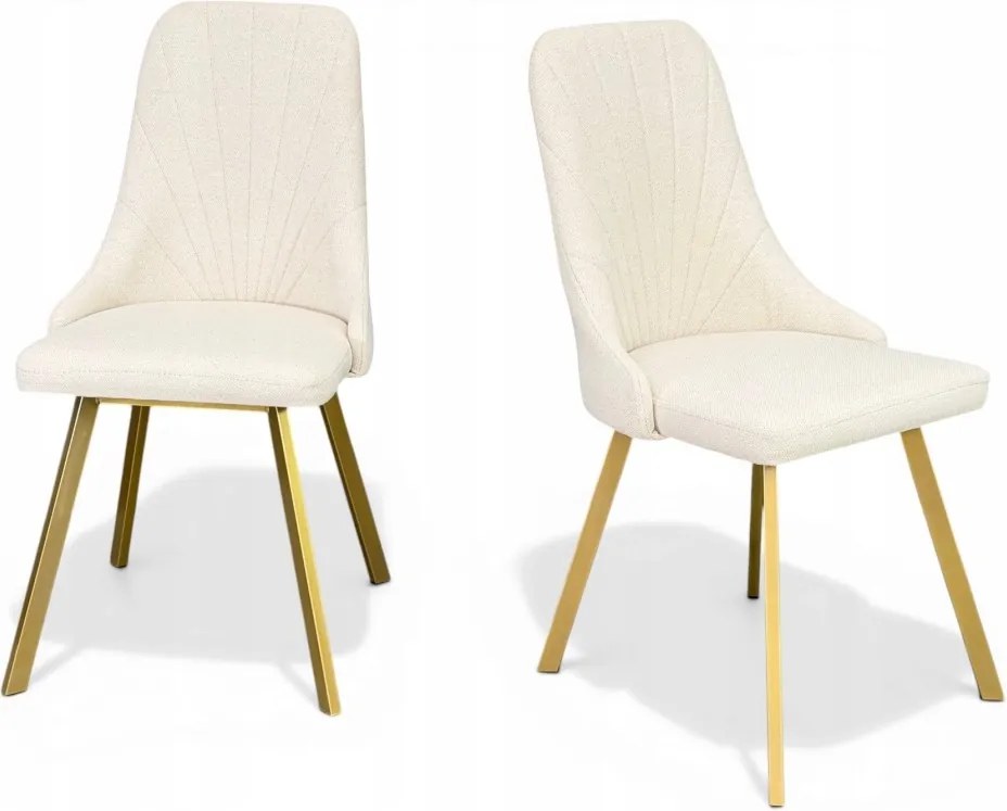 Eleganckie Krzesło Tapicerowane ZŁOTE NOGI Kremowe GLAMOUR Loft 2 szt