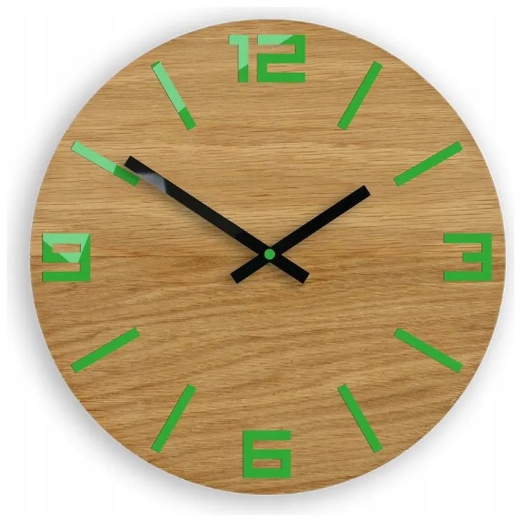 Zegar ścienny akrylowy mechanizm kwarcowy arabic wood green okrągły