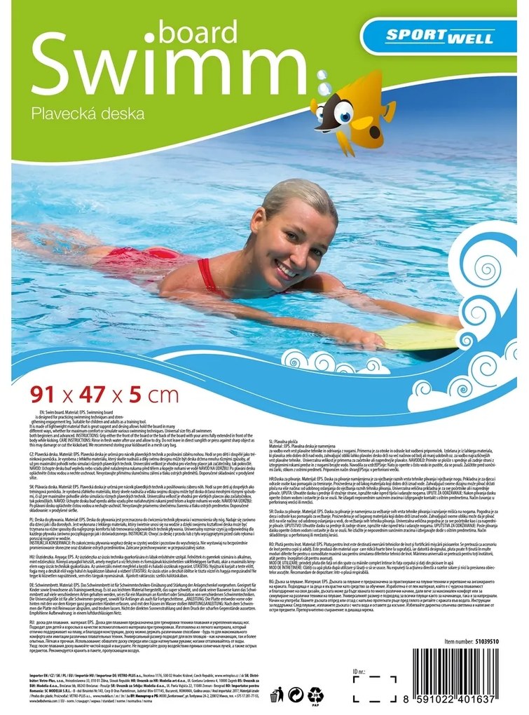 Sportwell Deska pływacka, 91 x 47 x 5 cm
