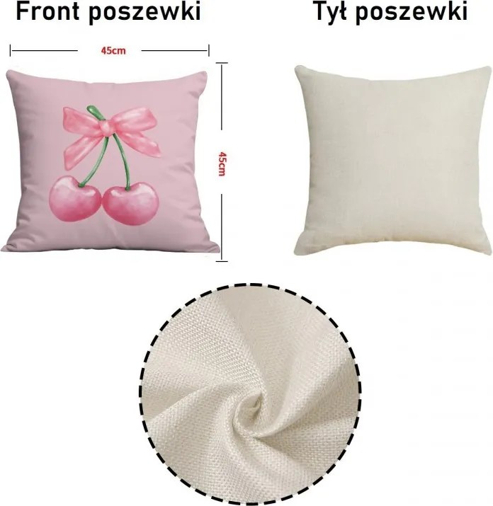 Poszewka na poduszkę CHERRIES 45x45 cm, różowa