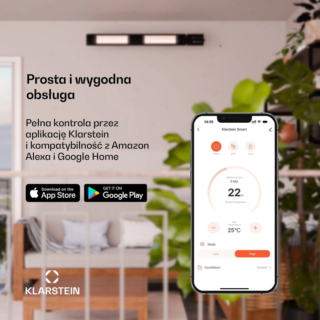 Blumfeldt Cosmic Beam Smart 3000W Promiennik Podczerwieni na Ścianę Czarny