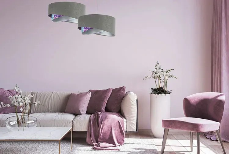 Szaro fioletowa lampa wisząca z weluru L7-S12