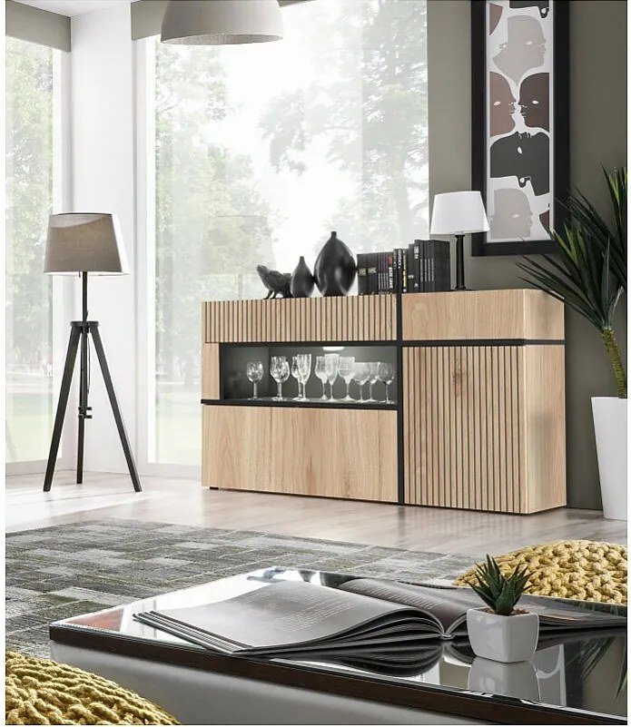 Komoda CROSS 150 LED hickory jackson/czarna