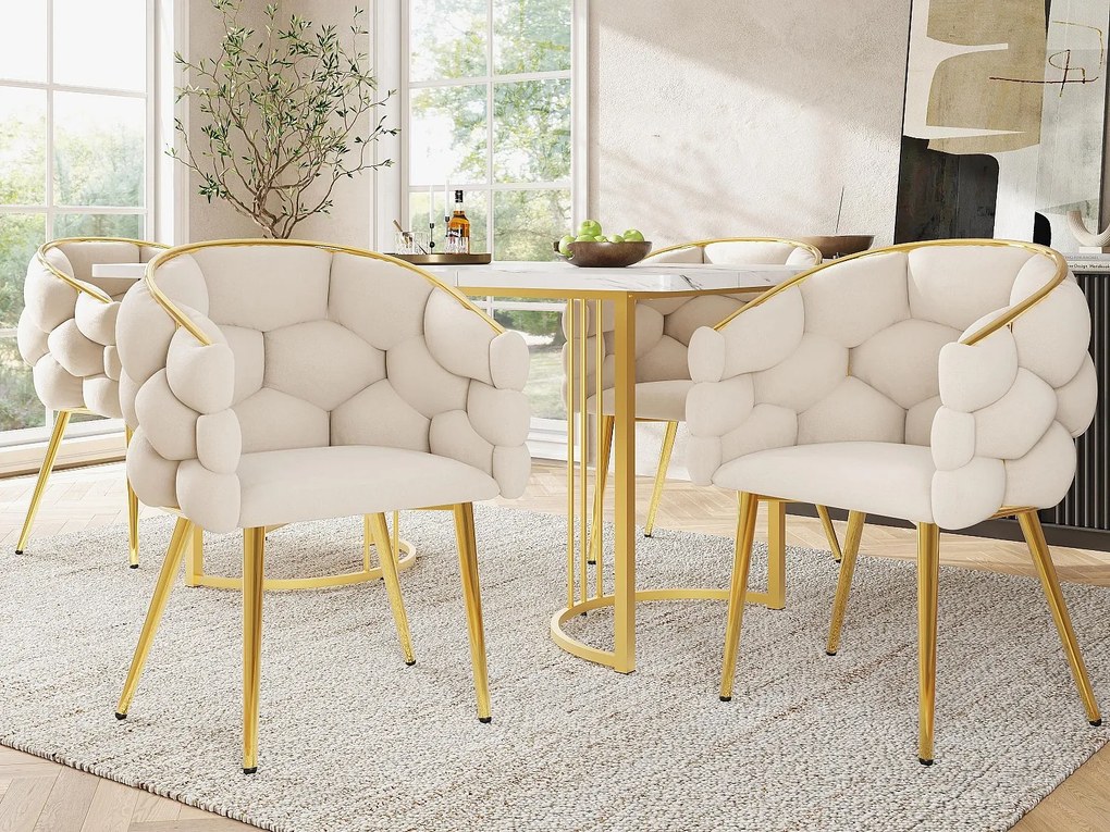 Zestaw 4 krzeseł wypoczynkowych z aksamitnej tkaniny - złote metalowe nogi - beż