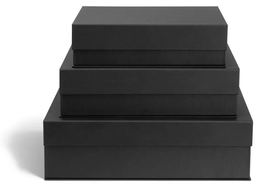 Ciemnoszare kartonowe pojemniki zestaw 3 szt. z pokrywką 42,5x29,5x13 cm Kian Paper Laminate – Bigso