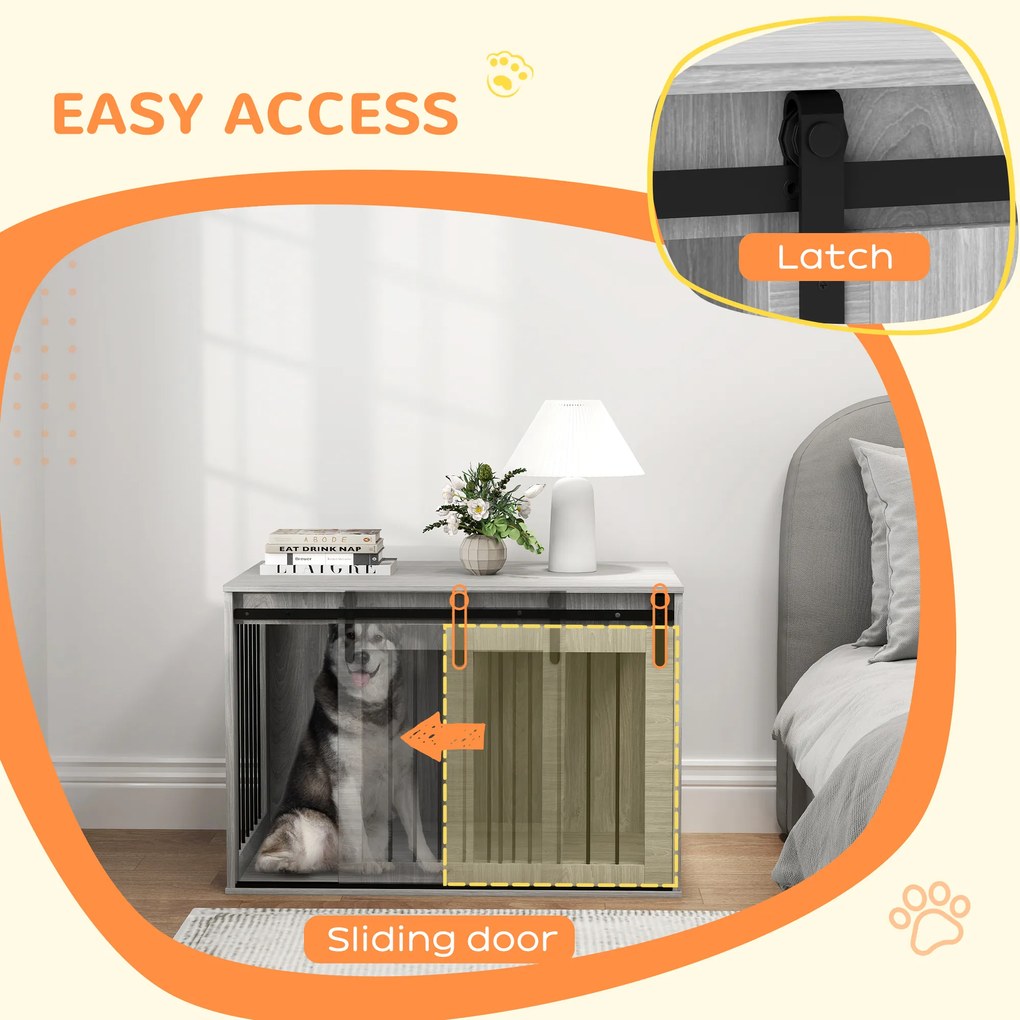 PawHut Klatka dla psa z drzwiami przesuwnymi wentylowana stalowa 98x58x61 cm szara | Aosom PL