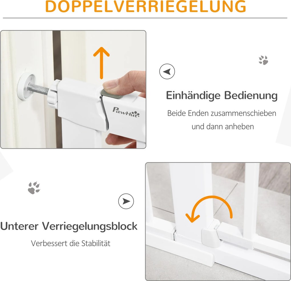 PawHut Barierka Ochronna na Schody dla Psów Metalowa z Zaciskami ABS Bezpieczna dla Zwierząt Biała 75-131x76cm | Aosom PL