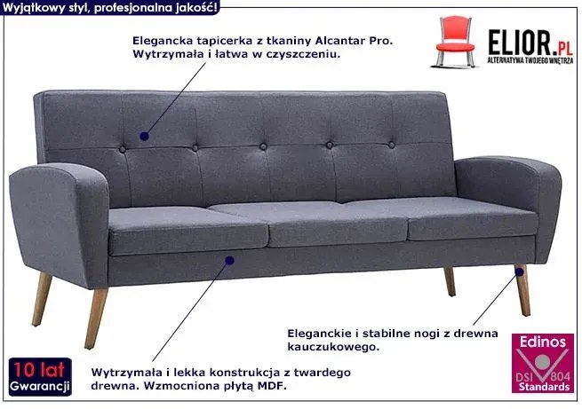 Trzyosobowa sofa pikowana jasnoszara - Anita 3Q