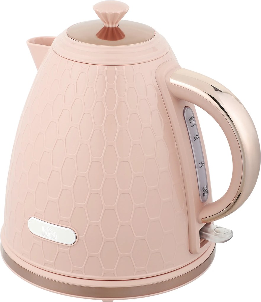HOMCOM Elektryczny czajnik, 1,7L, szybkie gotowanie, 2,2kW, bezprzewodowy, z filtrem antyosadowym, jasnoróżowy | Aosom PL
