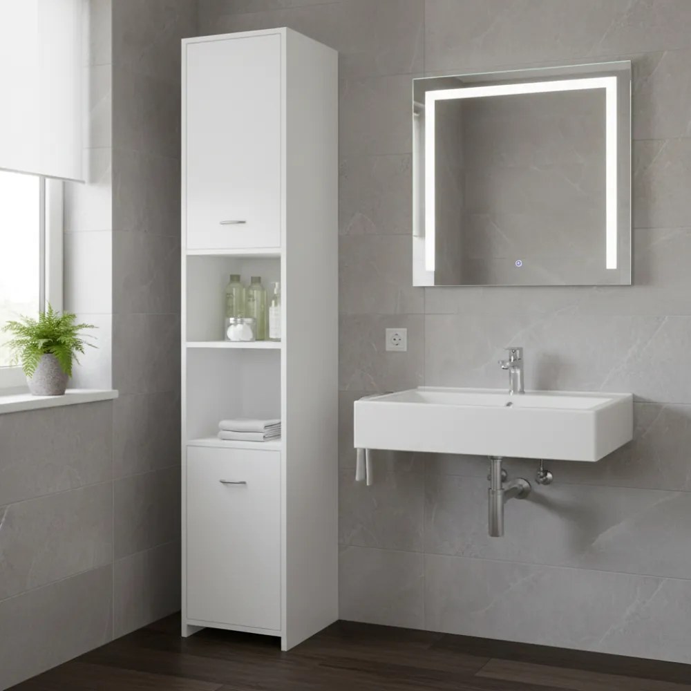 Wysoka szafka łazienkowa SILKE, 180×30×30cm, biała Casaria