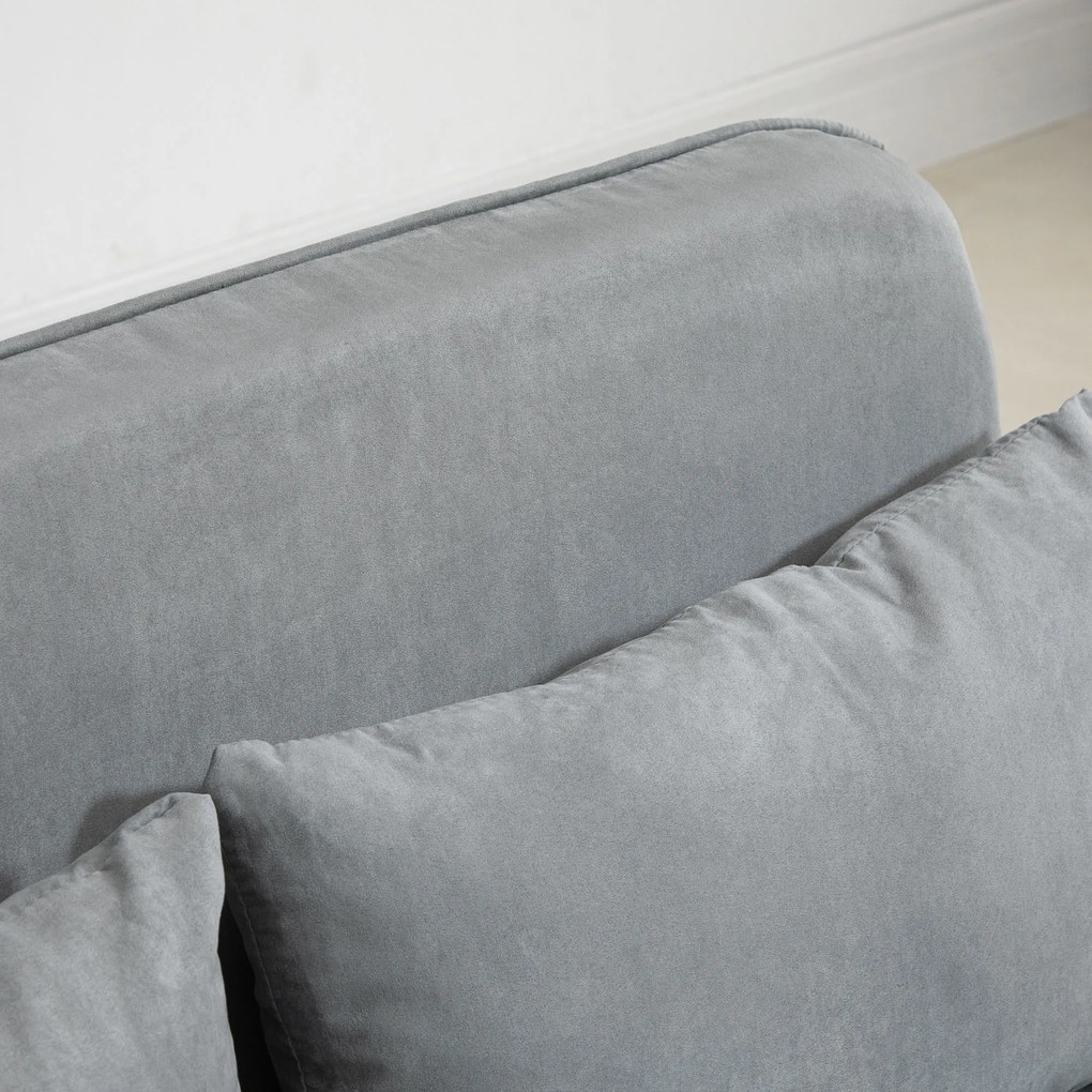 HOMCOM sofa rozkładana dwuosobowa z funkcją spania kanapa aksamitna jasnoszara do salonu i sypialni | Aosom PL