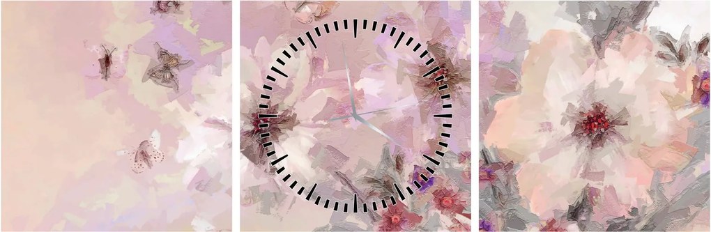 Obraz - Kolaż artystyczny z motylami (z zegarem) (90x30 cm)