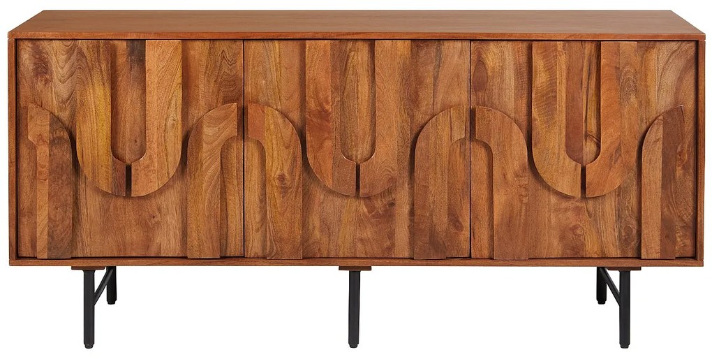 Komoda 3-drzwiowa z drewna mangowca i czarnego metalu - Naturalny - MIZORAM