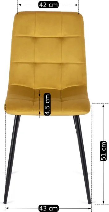 Krzesło Tapicerowane do Jadalni PERU Musztardowe Welurowe Nowoczesne Loft