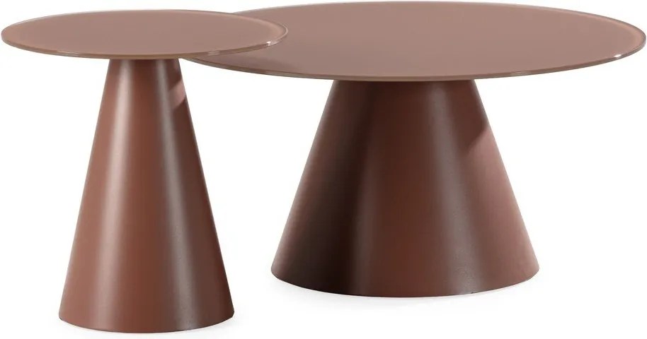 Brązowe okrągłe stoliki zestaw 2 szt. ze szklanym blatem ø 80 cm Vida – MOME