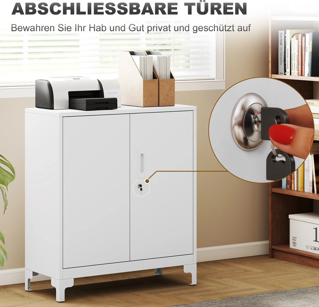 HOMCOM Szafa biurowa z metalu z zamykanymi drzwiami, biurko, 2-poziomowa konstrukcja, Biała