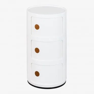 Zestaw 2 Okrągłych Stolików Nocnych Z Półkami Babel Distressed White & 3 Szuflady - Sklum