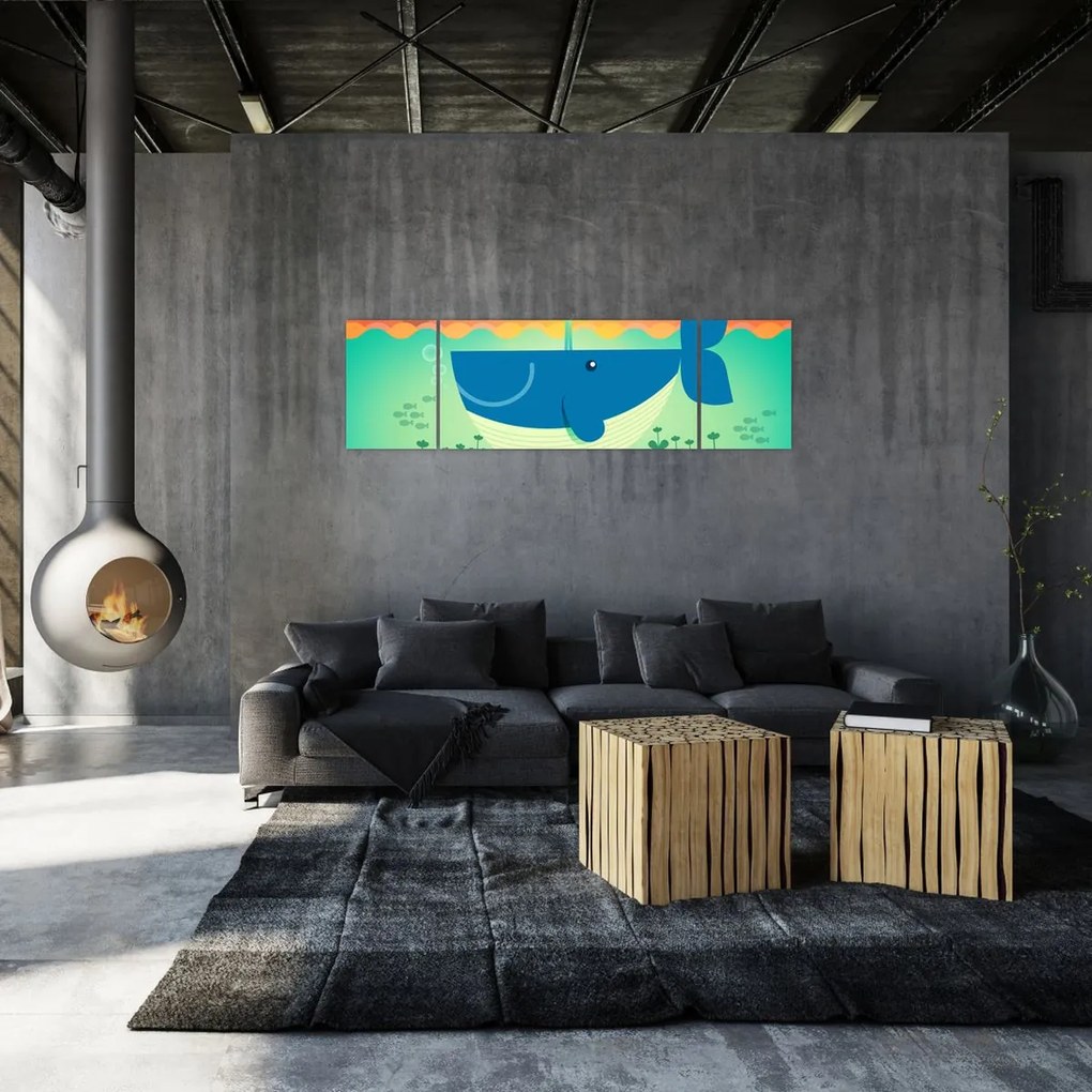 Obraz - Wesoły wieloryb w morzu (170x50 cm)