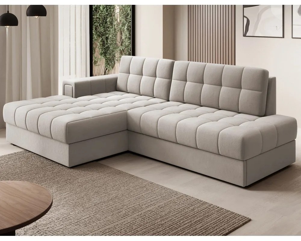 Beżowy aksamitny rozkładany narożnik (lewostronny/z szezlongiem) Blezalt – ELTAP