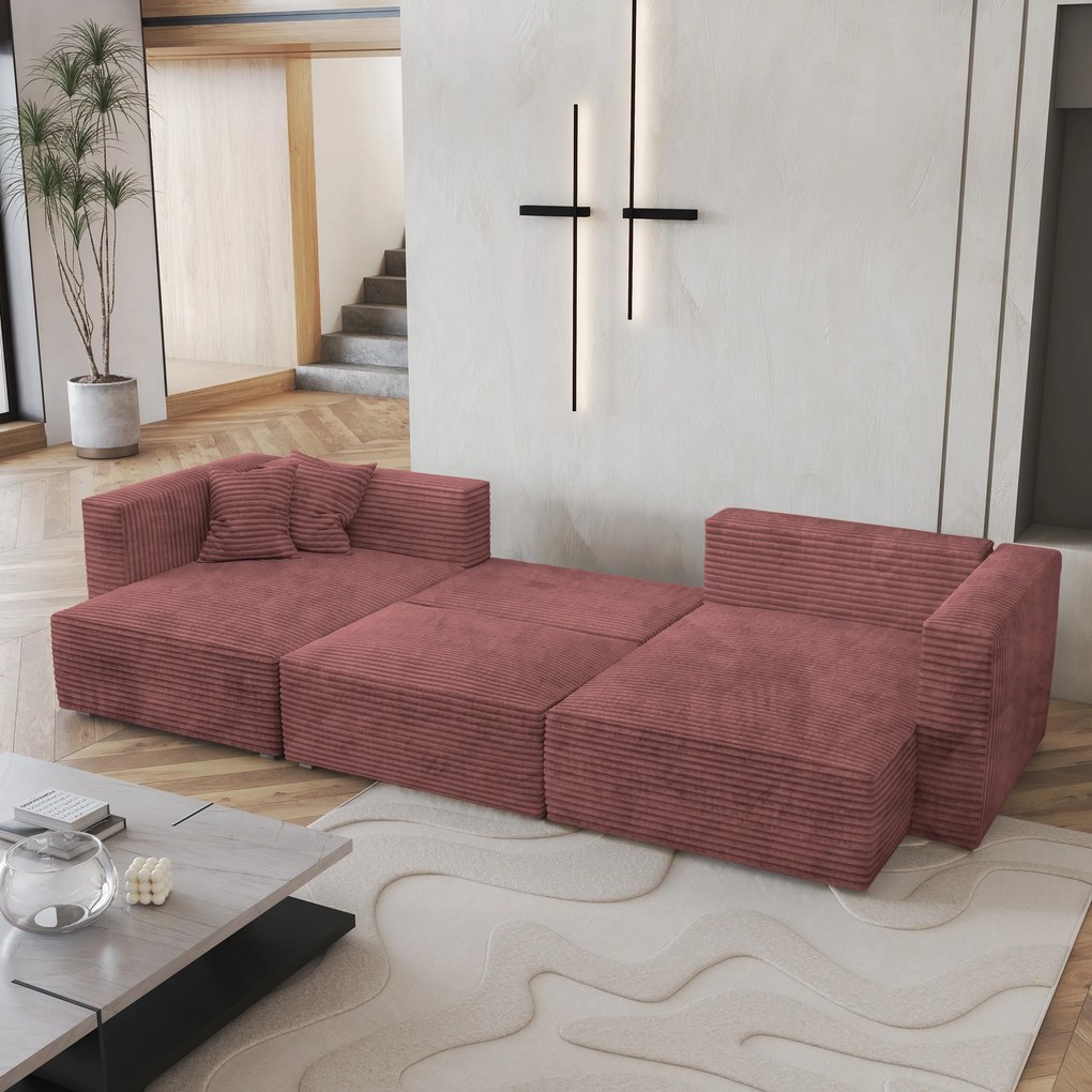 Masseno Narożnik SARMO z funkcją spania i pojemnikiem na pościel Narozniki U, Rozkładana sofa - Pudrowy róż, TILIA 62