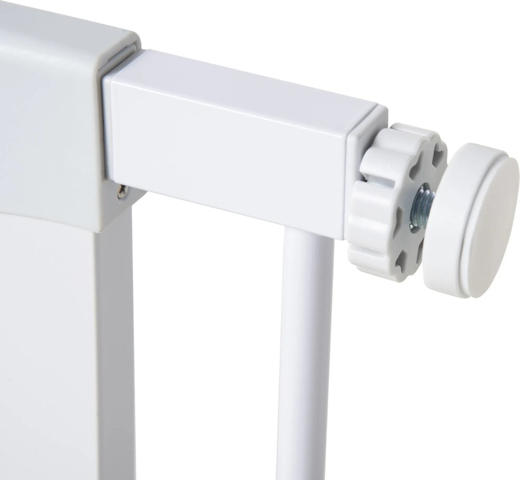 PawHut Barierka z drzwiczkami dla kotów Bramka zabezpieczająca biała regulowana 75-96x5x76cm | Aosom PL