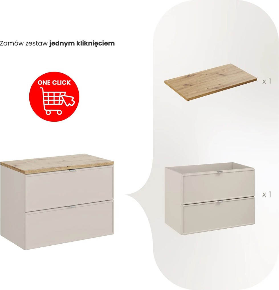 Szafka łazienkowa Bella 80 cm pod umywalkę nablatową, kaszmir/dąb artisan